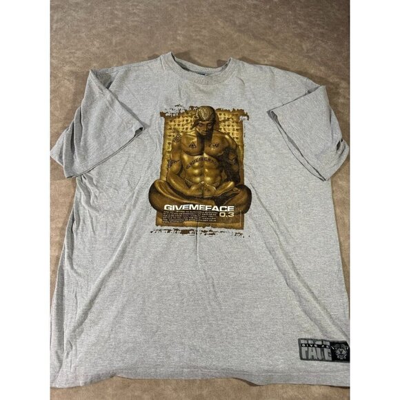 Vintage Y2K GiveMeFace Tupac Hip Hop Rap Graphic T Shirt Gray XXL - Picture 1 of 7